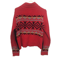 Pendleton Aztec Red Lambs Wool Knit Black Suede Snap Front Jacket size M