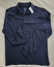 GAP Boys Navy Long Sleeve Polo Shirt Size XXL 14 - 16 Organic Cotton Pique Kidd
