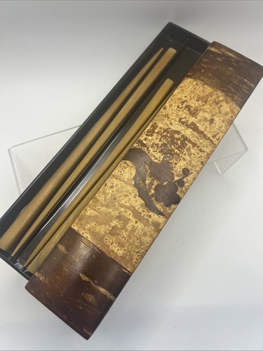 Vintage Japanese Lacquer Chopstick Set with Brown Box His and Hers Wood Set