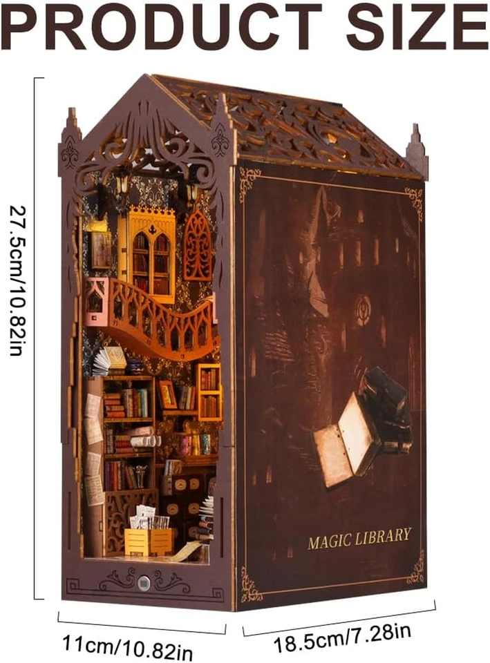 Book Nook Kit, DIY Book Nook Library Miniature Da Costruire DIY Booknook 3D Puzz - Immagine 2 di 4