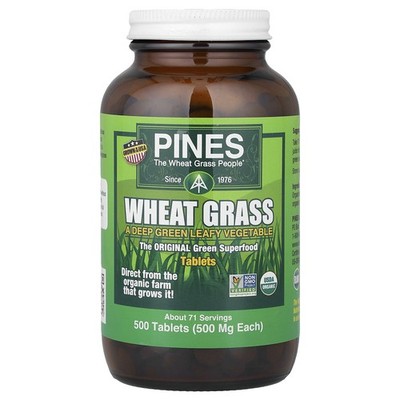 Pines International Organic Wheat Grass 500 mg 500 Tablets Gluten-Free, Non-GMO,