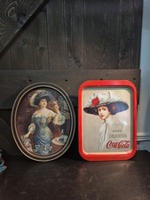 Lot Of 2 VTG COKE/PEPSI Metal Platter Decorations 1950s