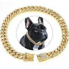 Luxury Gold Dog Collar Metal Chain Choker Necklace For Pitbull Frenchie Bulldog