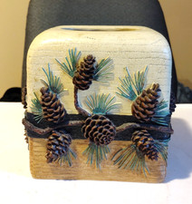 Vintage Pinecone Tissue Box Cover Stephen Lyman 1990 Evening Light 6 in Square