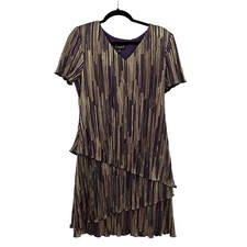 Connected Apparel Dress Sz 6 Purple Gold Metallic Pleated Tiered Party