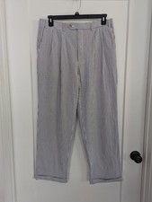 Chaps Mens 36/32(36/30) Seersucker Pants Blue White Stripe Pleated Cuffed