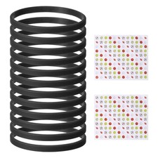 12Pcs Silicone Bracelets Solid Color Rubber Wristbands with Stickers Black