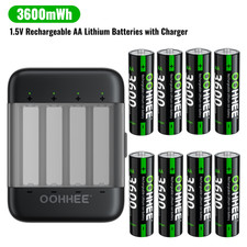 8x 3600mWh 1.5V Rechargeable AA Lithium Batteries with Thin Charging Storage Box