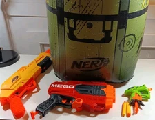 Nerf Lot: Alpha Strike Shotgun, Mega Tri-Break, Small Handgun Plus Nerf Bunkr