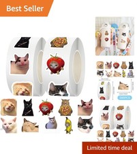 500pcs Cat Meme Sticker Roll Waterproof-Cute Cat Meme Vinyl Decals, Waterproof