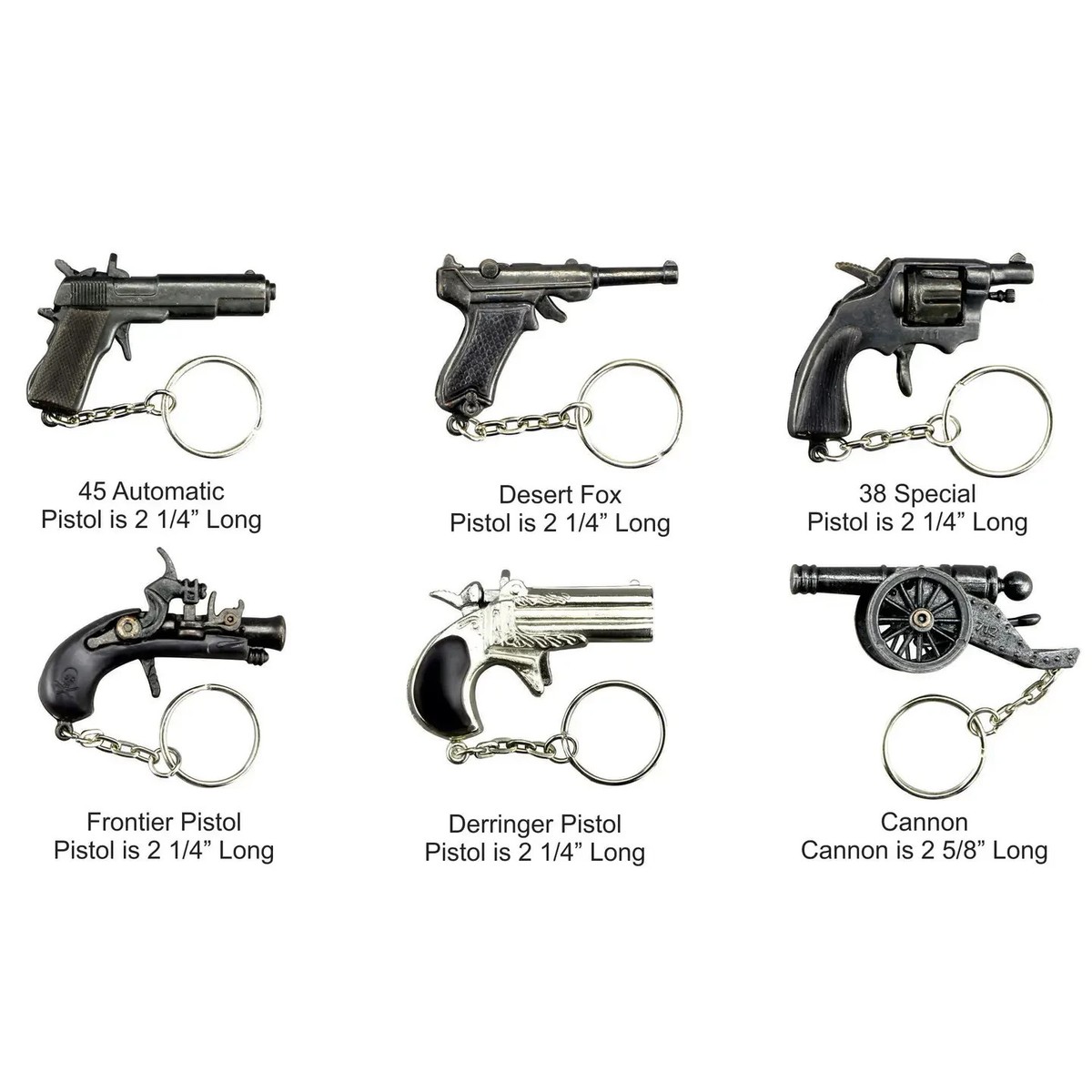 lot of 6) MEGA MINI Cap Gun KeyChain Derringer,luger 9mm, 1911