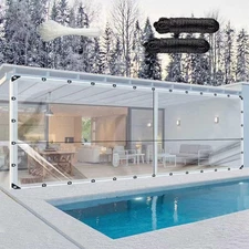 8x20ft Clear Tarp with Grommets, Upgraded Edge Heat Fused Tear Resistant Clear H