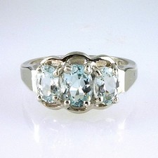 Natural Brazilian Oval Aquamarine Three Stone Band, 925 SS Sterling Silver