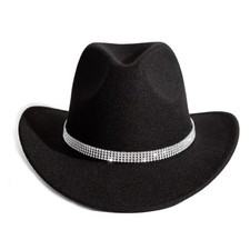 Shiny Rhinestone Cowgirl Hat Bling Wide Brim Cowboy Hat Party Classic Black