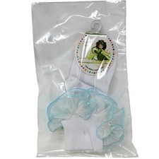 Girls Lace Trim Socks Size 6-8 White Blue Ruffle Ankle Cotton Blend
