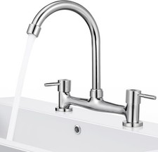 Hemobllo Double Mixer Tap Bathroom Sink Bridge Kitchen Sink Mixer Tap, 2 Hole K