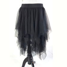 Black Layered Tulle Skirt High Low Fairy Goth Balletcore Elastic Waist 24-30