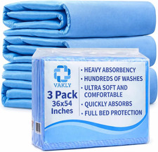 Washable Bed Underpads Waterproof 36 x 54 Inches 3 Pack Incontinence Mattress