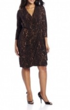 Lauren Ralph Lauren Career Dress 12 Faux Wrap Jersey Black Animal Print Office