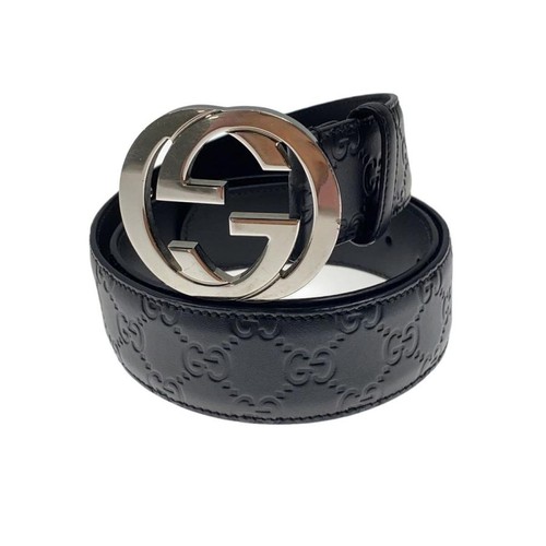 Used GUCCI◆Belt/Leather/BLK/Men's/411924/Interlocking G//