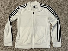 adidas Womens White Track Jacket Size XS Full Zip Side Button Three Stripe MINT