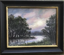RIVER BEND # 2 - original framed 8X10 oil landscape painting by K. McDermott