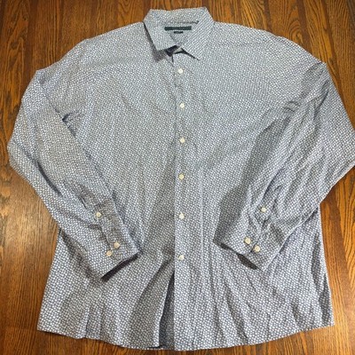 Perry Ellis Mens Blue White Pattern Long Sleeve Button Down Shirt Slim Fit XXL
