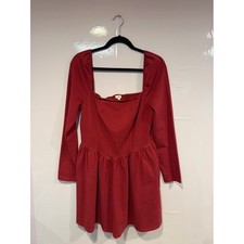 Aerie red long sleeve v-waist square neck mini dress size large