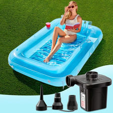 Inflatable Tanning Float 70x46 with Pillow Pump Cup Holders Blue for 2 Adults XL