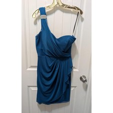 Blondie Nites Teal Pearled One Shoulder Semi Formal Prom Homecoming Dress Sz. 7