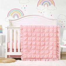 Cloele 3 Pieces Crib Bedding Set for GirlsStandard Size Pink Ruffled Nursery ...