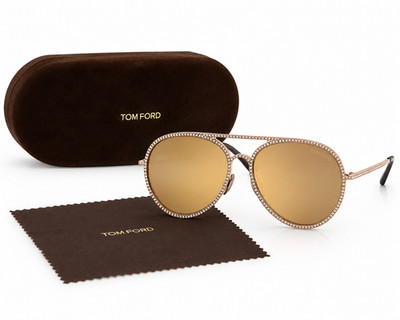 $1,950 TOM FORD Antibes Crystal Inlaid Sunglasses 135mm - Rose Gold - FT0728 28G