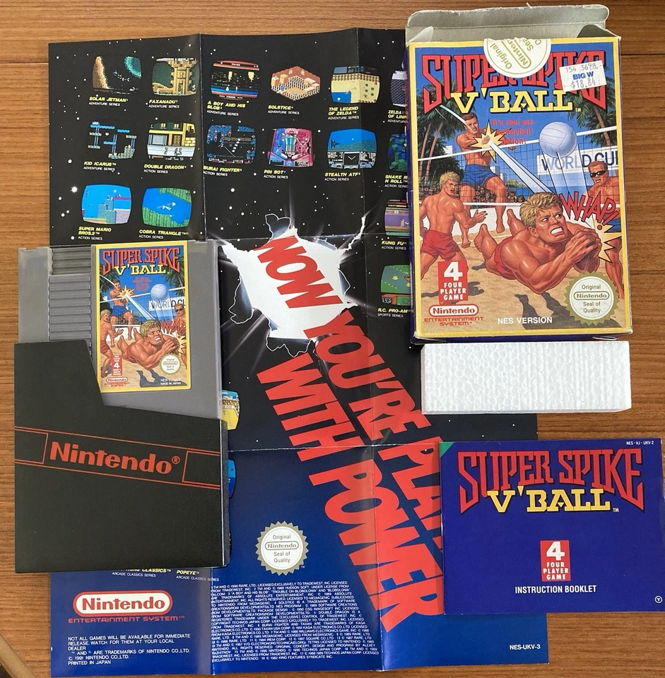 NES ~ SUPER SPIKE V'BALL ~ Nintendo NES-VJ-UKV Cart Sleeve Inst Poster Box Pal - Image 2 of 4