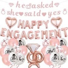 “Engagement Party Decorations Set – Rose Gold Banner & Balloons