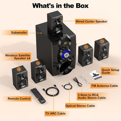1000W 5.1 Surround Sound System with 8'' Subwoofer Deep Bass Home Theater Bobtot