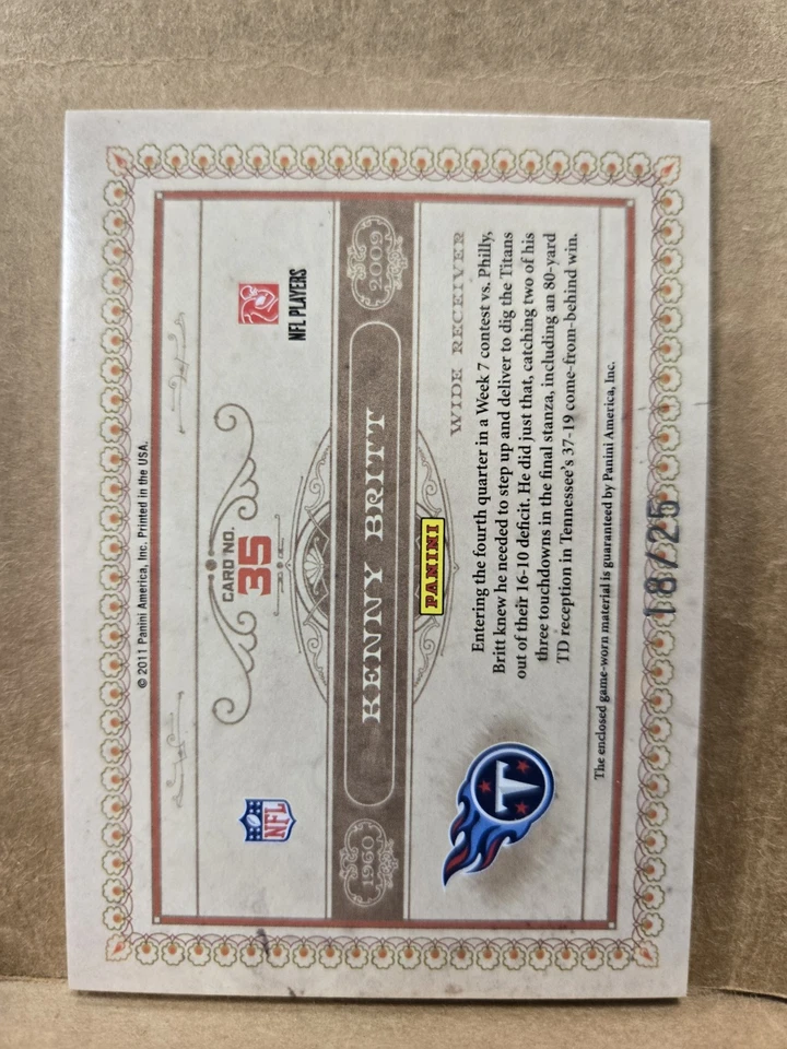 2011 Panini Gold Standard Golden Anniversary PRIME /49 Kenny Britt #35 TITANS - Image 3 of 3