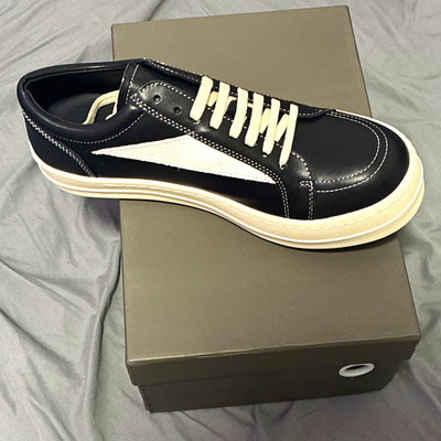 Rick Owens Abstract Men's Leather Low-Top Lace-Up Sneakers Black/White US 10