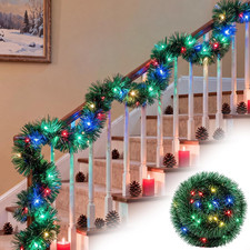 16.4Ft Prelit Christmas Garland Pine Garland with 50 LED Lights Berries Pineco