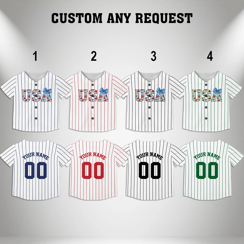 Personalized USA Baseball Jersey, 4th Of July Flower Ribbon Jersey