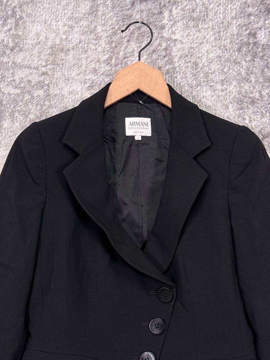 Armani Collezioni Jacket 4 Womens Black Wool Asymmetrical Armani Collezioni Jacket 4 Womens Black Wool Asymmetrical