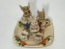Miniature Bunny Tea Set Treasured Times 9 Piece Resin Easter Collectible Vintage