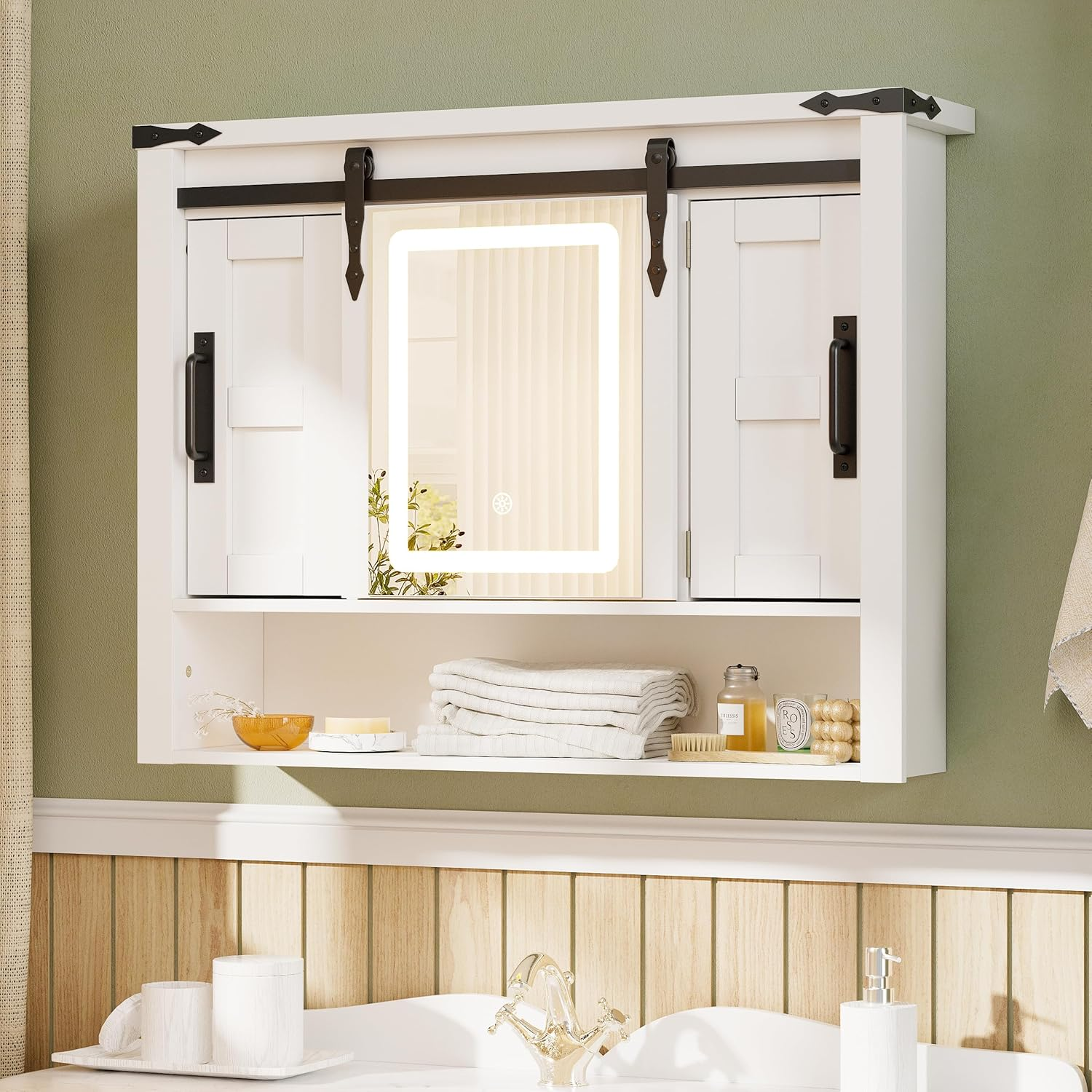 Mirror Medicine Cabinet Wall Mounted with LED Lights for Bathroom Storage-image