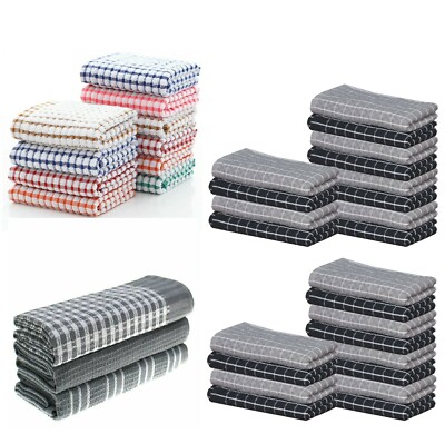 1-24 Pack 100 % Baumwolle Karo Frottee Geschirrtücher Küche Geschirr Reinigung Hängeschleife 