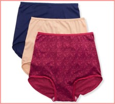 3 Pairs -Bali Women's SKIMP SKAMP Brief Panties - Size 6 / Medium Nude Blue Pink