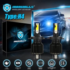 IRONWALLS 9003/H4 LED Headlight Bulb Conversion Kit High&Low Beam 8000K ICE-BLUE