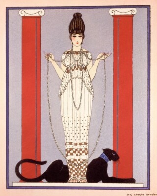George Barbier   Cartier Art Print   Art Deco Lady with Panther   1914