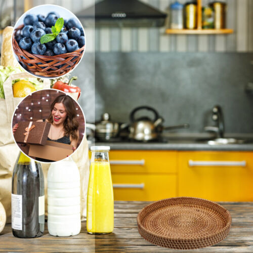 Rattan Storage Basket for Fruit Coffee Serving Tray with Handles
