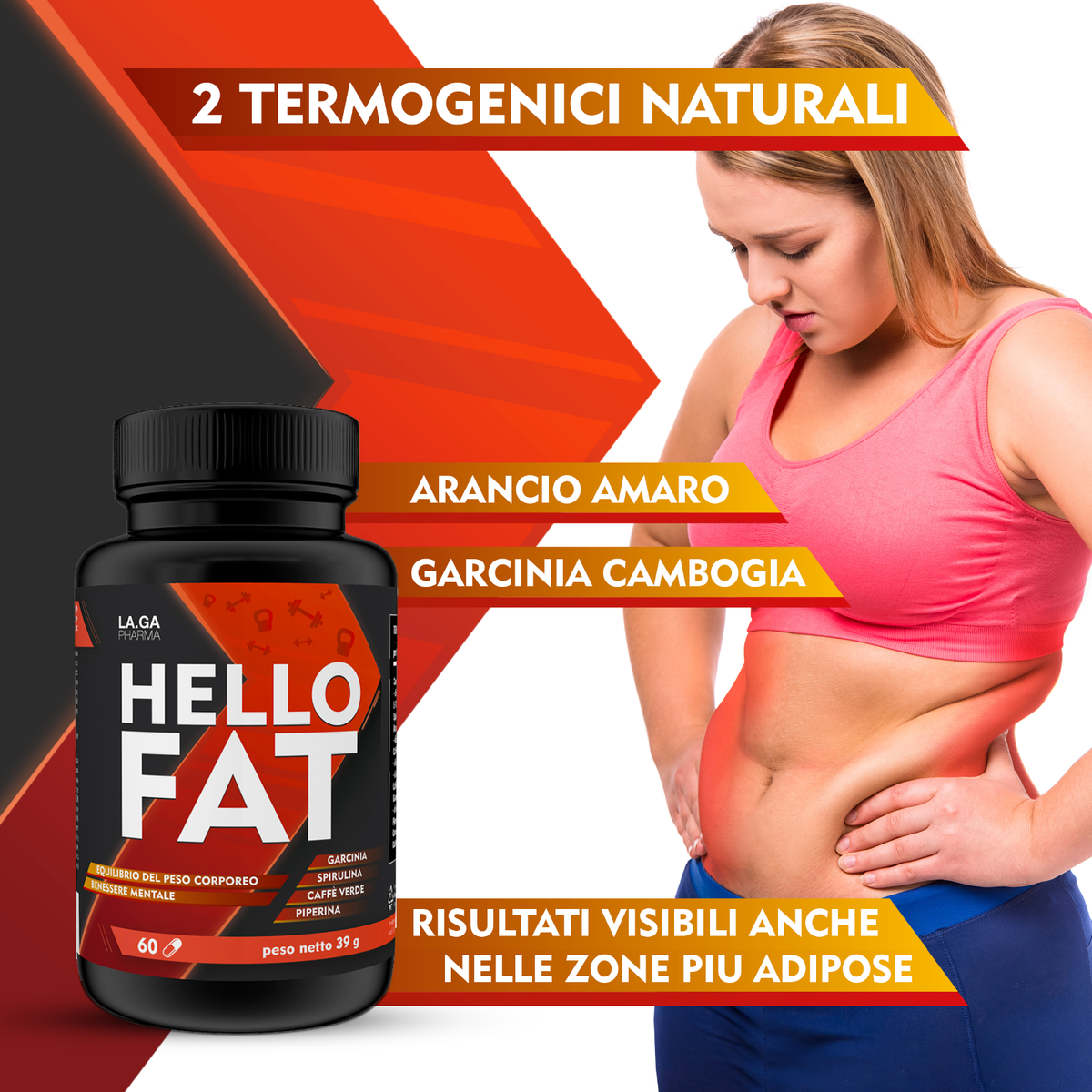 HelloFat Integratore Brucia Grassi Termogenico - Spirulina, Arancio Amaro, Piperina, Cromo - 60 Capsule, Prodotto In Italia, 2 Mesi - 2