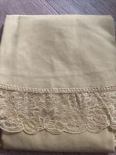 Vintage Elegance II Mustard  Color Laced  Edge Fabric Dacron Tablecloth 60”x92”