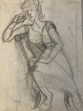 Disegno Antico Arte Cubista Donna Artista Matita Elisabetta Ronget Cubismo 1950